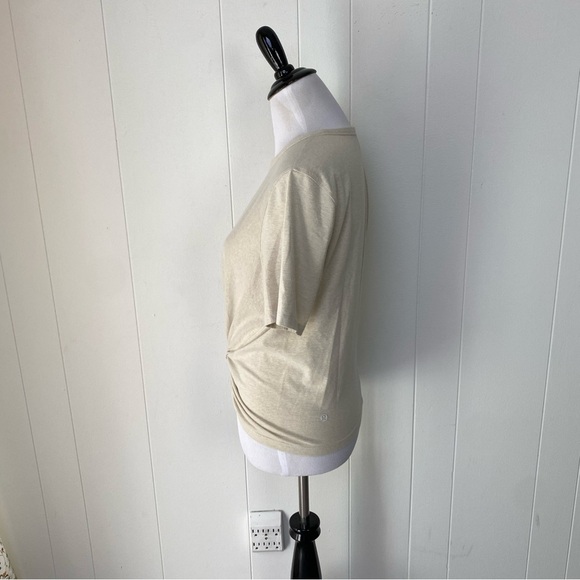 Lululemon Crescent T-Shirt Spark Gold Bone Short Sleeve Cotton Blend Twist Top 6 - Picture 6 of 11